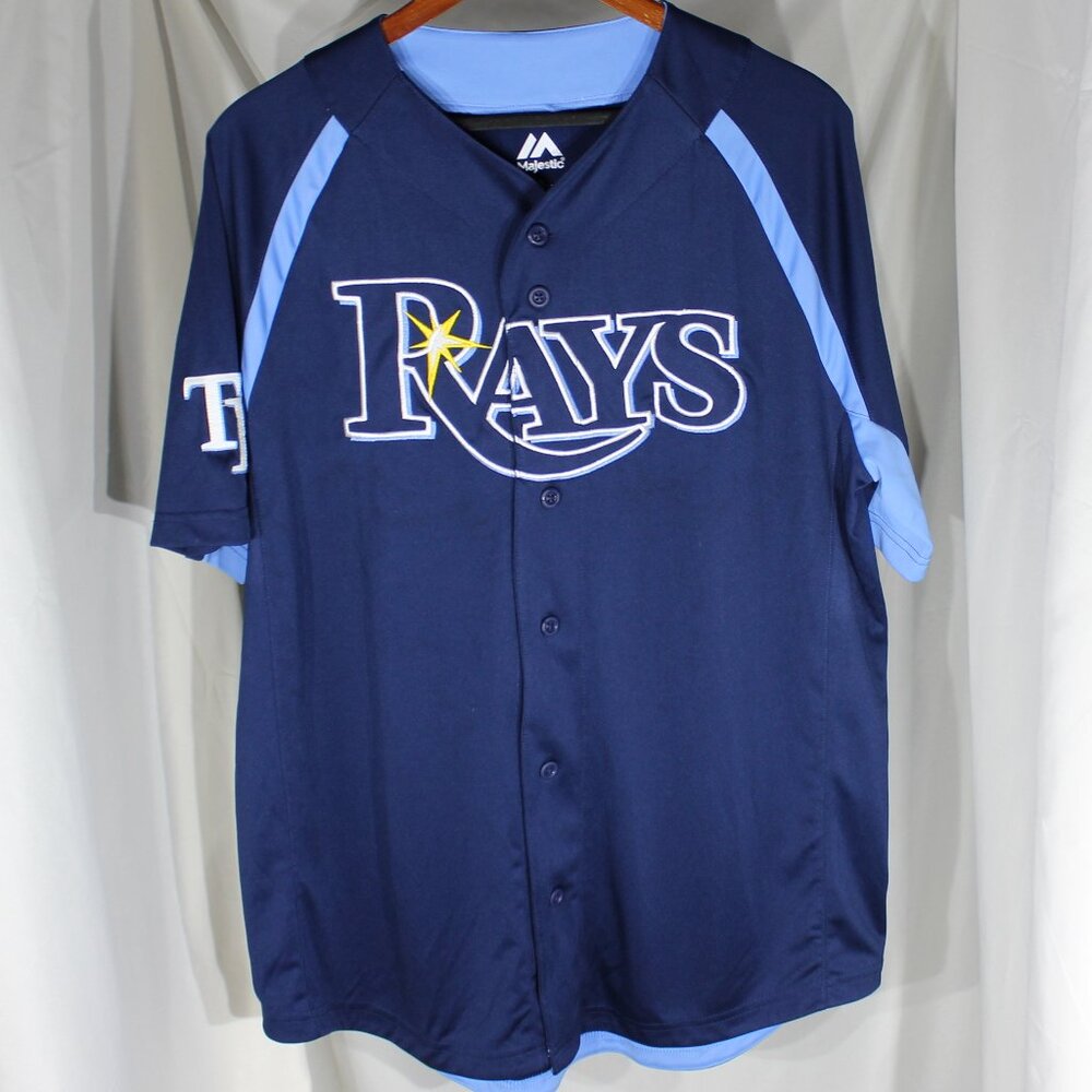 Majestic Button Up MLB Tampa Bay Rays Baseball Jersey - Size L